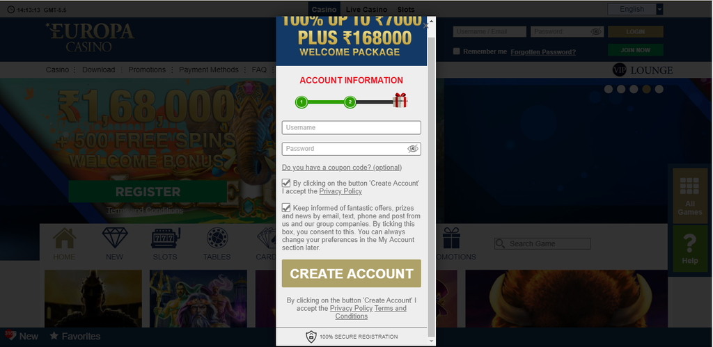 Registering Into Europa Casino2