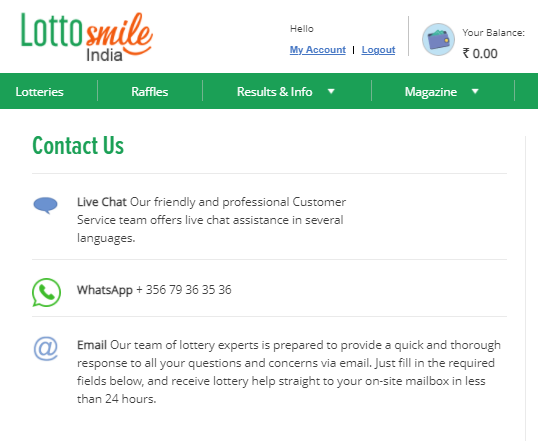 lottosmile Customer Support