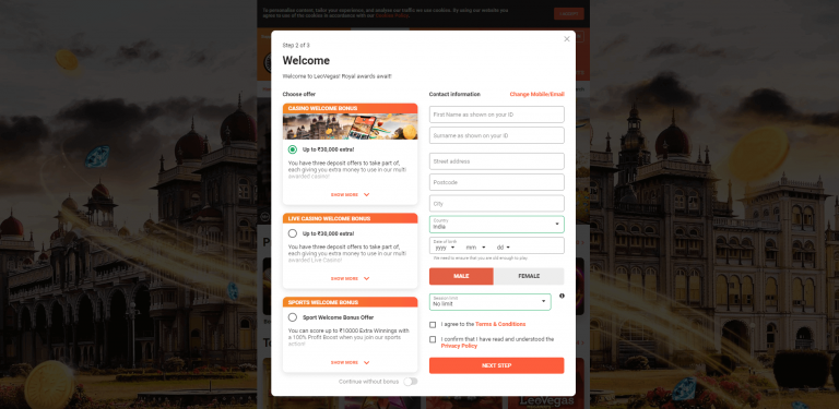 leovegas casino sign up form