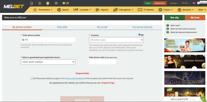melbet registration